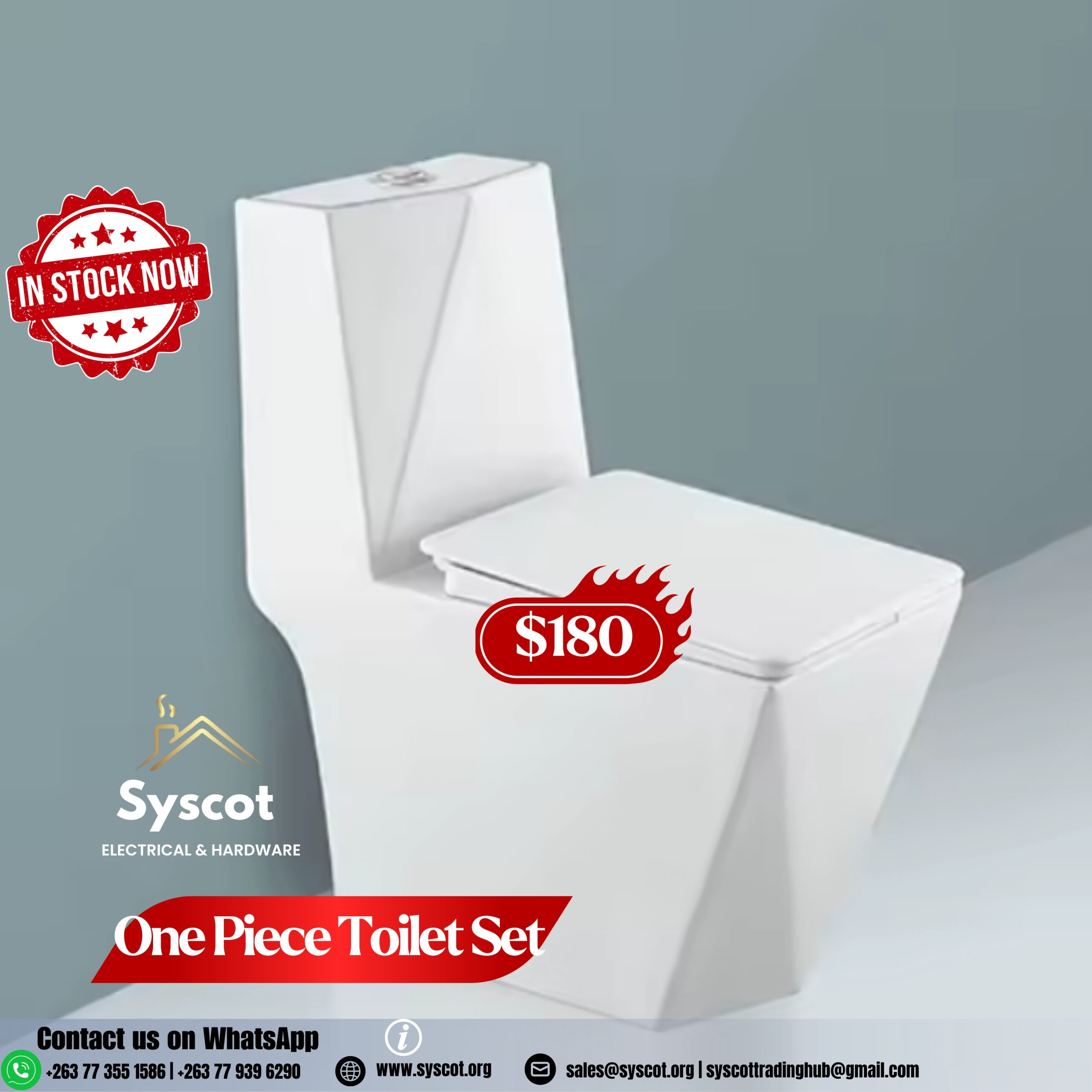 One Piece Diamond Toilet Set – White
