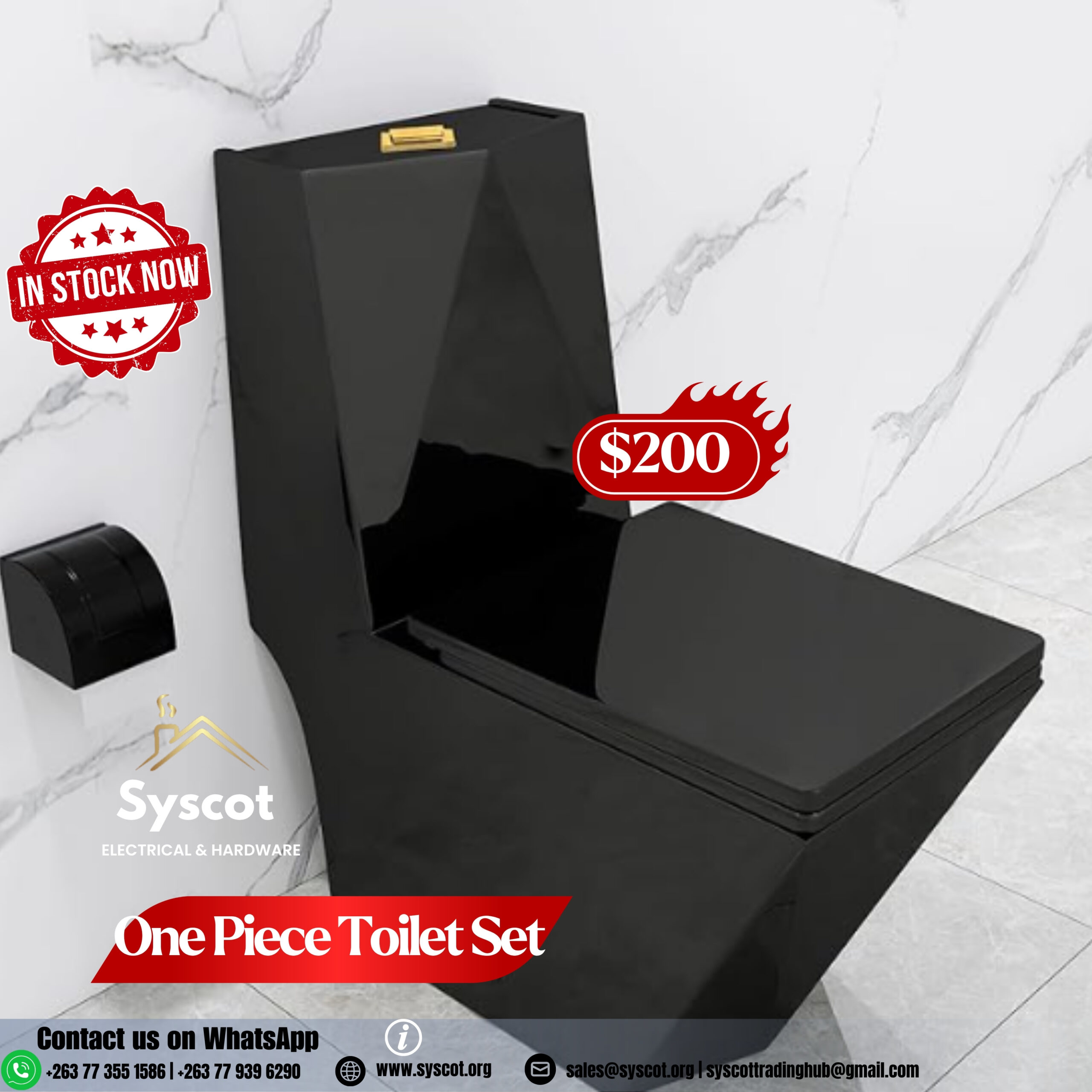 One Piece Diamond Toilet Set – Black